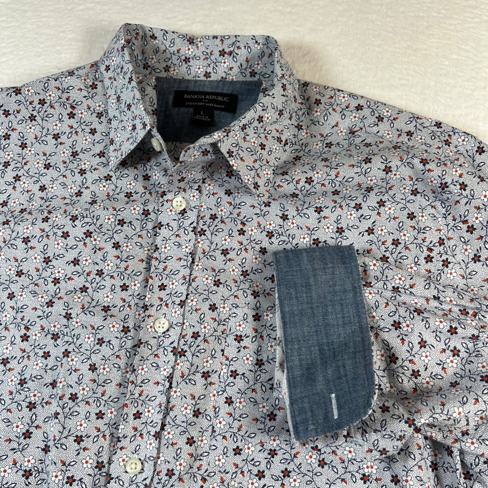 Banana Republic Mens Stretch Soft Wash Slim Fit Floral Button Down Shirt Large